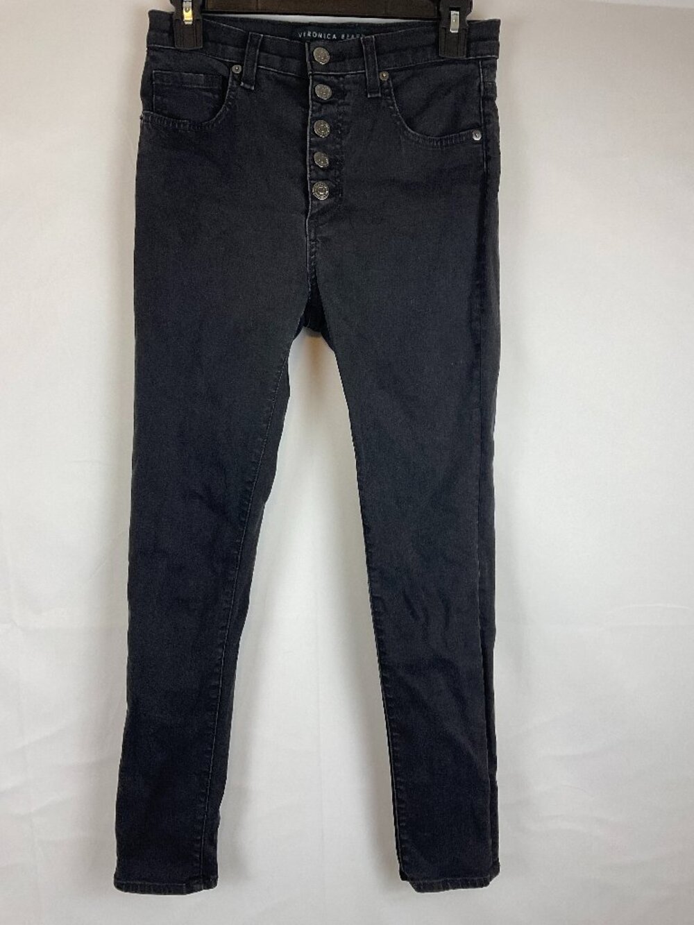 Veronica Beard Debbie High Rise Skinny Jean 27/4 Coated Black Button Fly